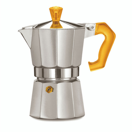 PEZZETTI ITALEXPRESS ALUMINIUM MOKA POT - 3 CUP ORANGE POLYCARBONATE HANDLE