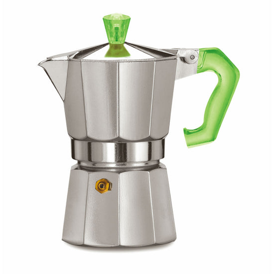 PEZZETTI ITALEXPRESS ALUMINIUM MOKA POT - 3 CUP GREEN POLYCARBONATE HANDLE