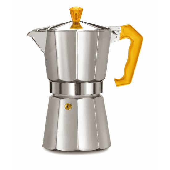 PEZZETTI ITALEXPRESS ALUMINIUM MOKA POT - 6 CUP ORANGE POLYCARBONATE HANDLE