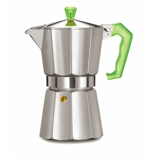 PEZZETTI ITALEXPRESS ALUMINIUM MOKA POT - 6 CUP GREEN POLYCARBONATE HANDLE