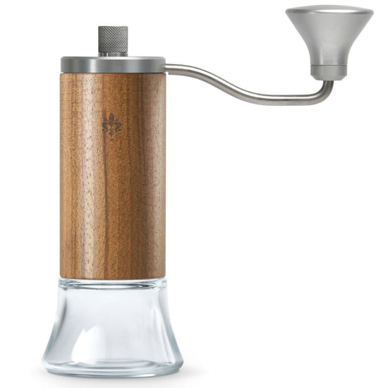 EUREKA BABY HAND GRINDER - WALNUT BODY / GLASS BASE